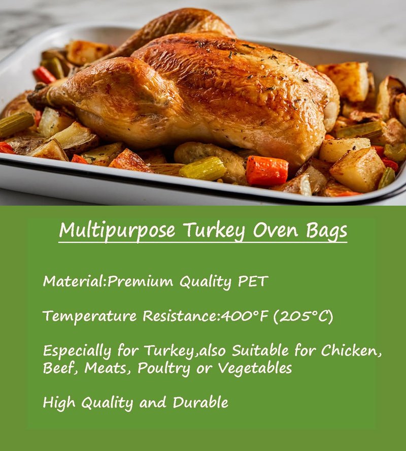 Turkey Oven Bags for Perfect Roasting - 21.7’’ x 23.6’’, Large Size Turkey Cooking Bags for Oven, Locks in Juices for Flavorful Turkey (10Bags)