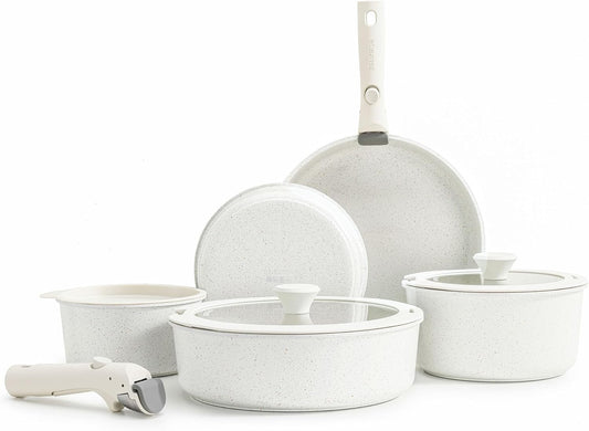 SENSARTE 13-Piece Nonstick Cookware Set - Detachable Handle & Induction Compatible | Dishwasher & Oven Safe (White)