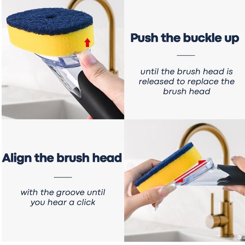 Dish Brush with Soap Dispenser Storage Set with 2 PCS Sponge Refills & Holder, Soap Dispensing Dish Brushes, Sponge with Soap Dispenser Handle, Dish Sponges with Handle for Dishes Pans Pots Sink