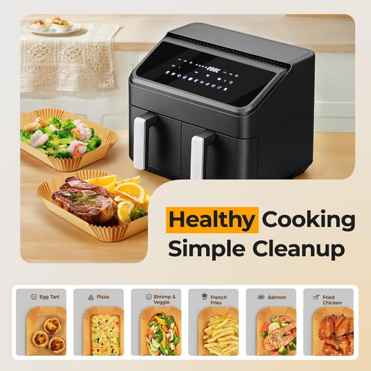 125Pcs Air Fryer Liners Disposable for Dual Basket, 8x5.5 Inch Rectangle Parchment Paper for Ninja DZ201 DZ401, Chefman/COSORI 2-Basket Air Fryer, Oil Proof Paper Liner by Vailnd
