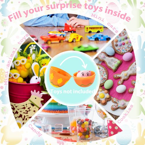 Blvochnnt 48 Pcs Fillable Easter Eggs,Plastic Empty Eggshell Hangable Egg Bulks for Easter Hunt,Filling Treats,Party Favor,Basket Stuffers,Classroom Prize Supplies,2.36 inch,Printed Bright Colors