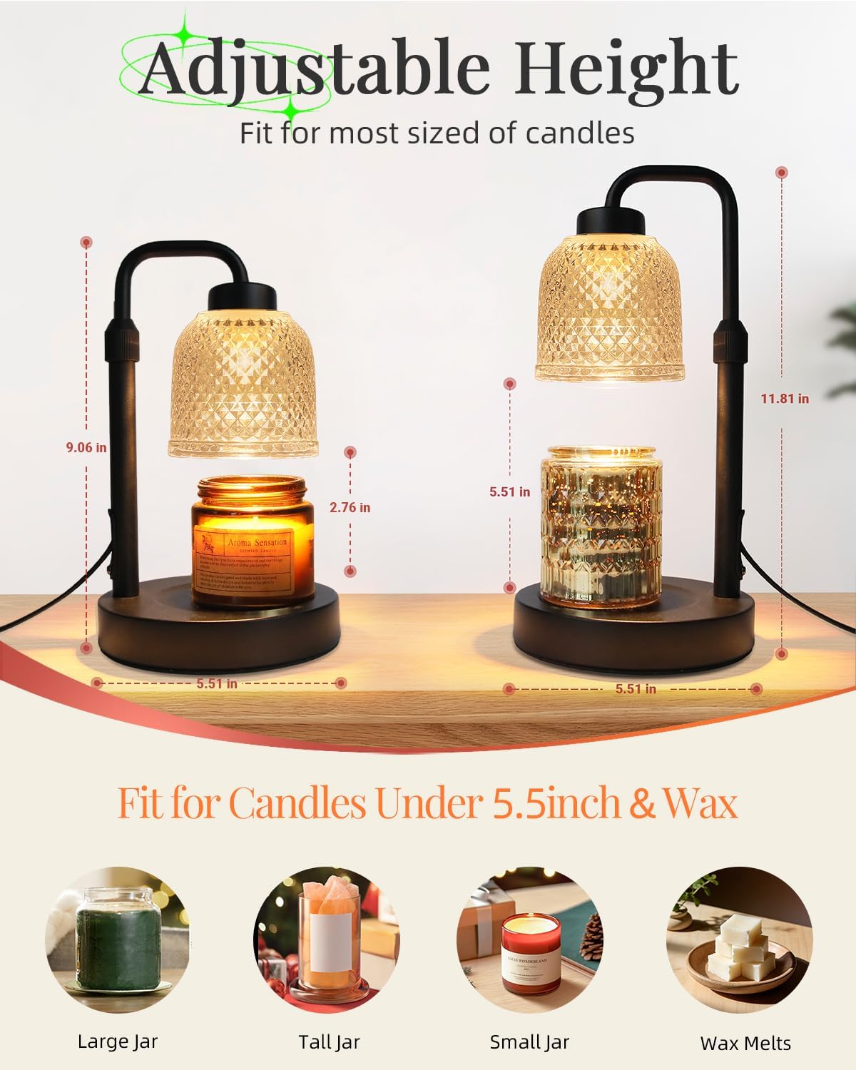AIFEI Candle Warmer Lamp - Dimmable & Adjustable Height | Perfect Birthday & Housewarming Gift - Coal Black