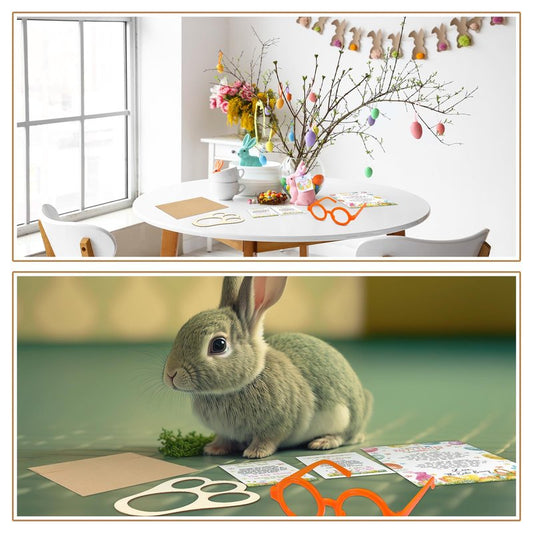 VioraWhite 11 Pcs Easter Bunny Evidence Set Bunny Footprints Template Greeting Cards Stickers Cardboard Key Glasses Prop for DIY Easter Scene Dress up Gifts