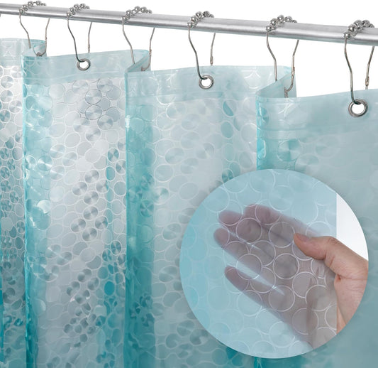 LiBa Heavy Duty Waterproof Shower Curtain - 3D Aqua Circle Pattern, 72x72 Inches, Rustproof Grommets