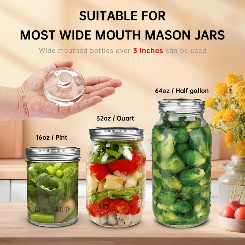 2Pcs Fermentation Glass Weights with Easy Grip Handles, Clear Canning Weights and Pickling Glass Weight for Wide Mouth Mason Jars, Fermenting Kit, Kimchi, Sauerkraut (2)