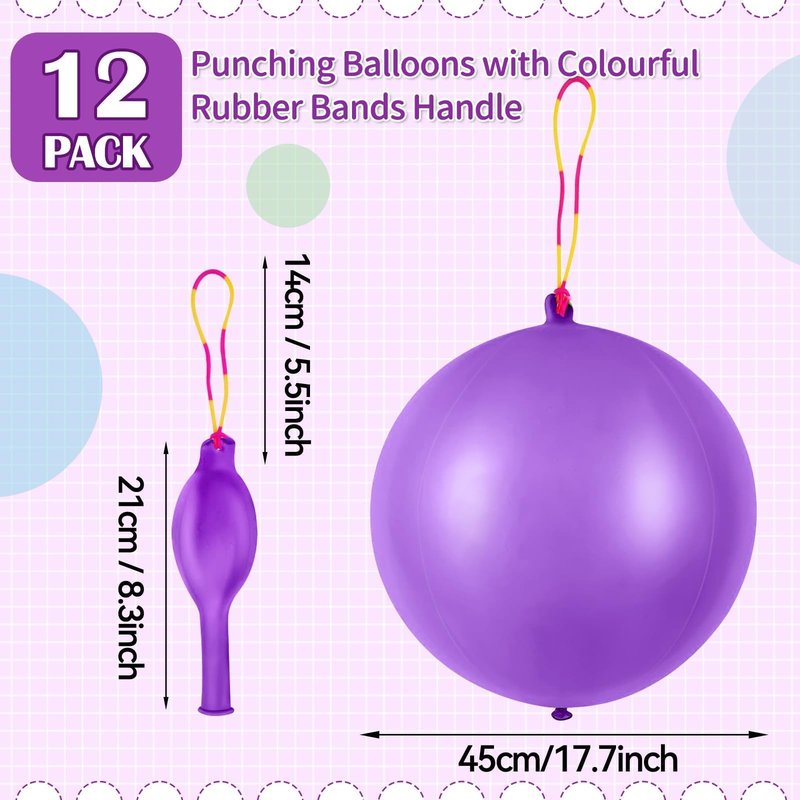 12 Pcs Purple Punch Balloons | with Rubber Band Handle for Easy Grip - Ideal for Kids’ Birthday Party Favors, Classroom & Outdoor Play(Purple)