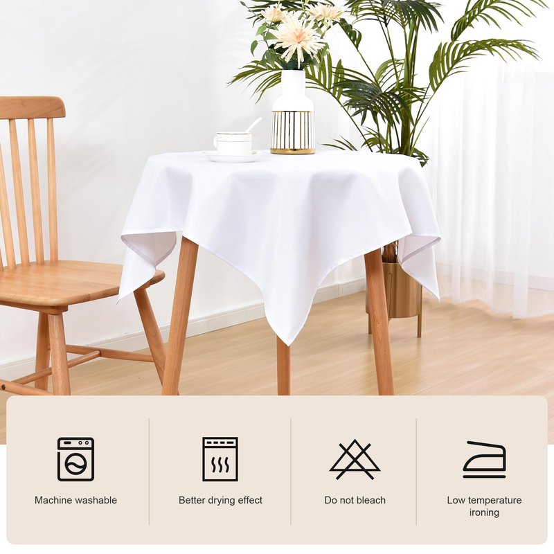Wolkemer Small Square Tablecloth 36 x 36 Inch Washable Fabric Table Cloth Solid White Table Cover for Nightstand End Bedside Tables Tabletop Decoration