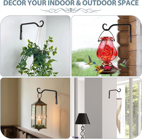 BOLITE Plant Hangers - 6 Inch Indoor/Outdoor Wall Hooks for Planters & Decor | 2 Pack, Black