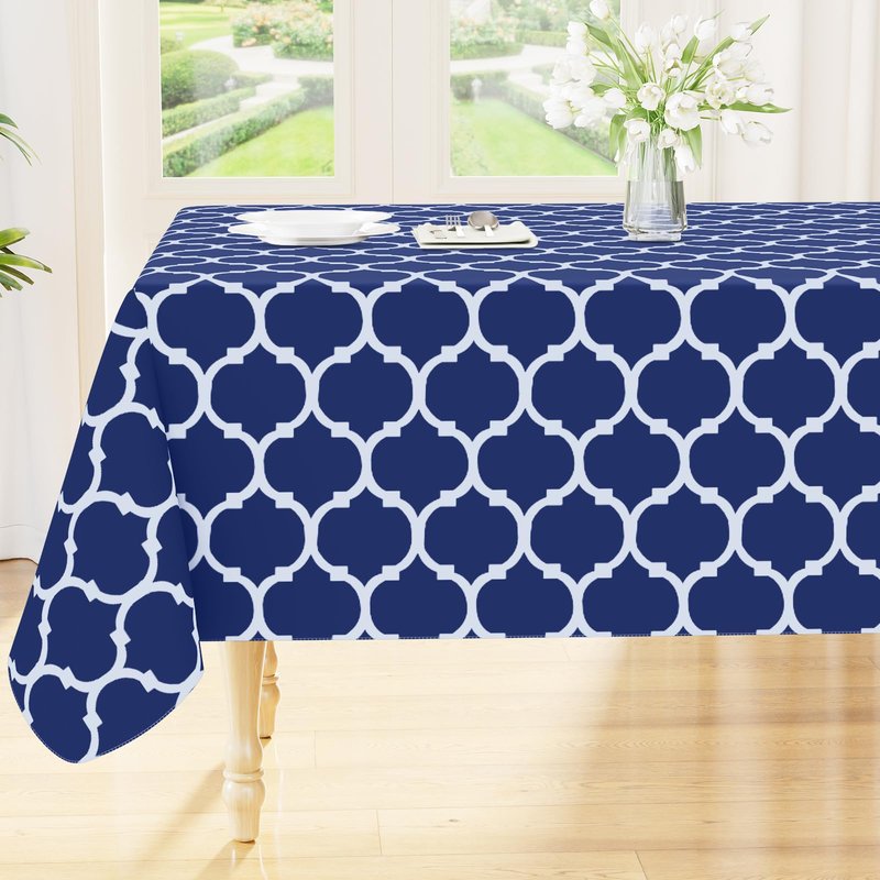 Smiry Rectangle Table Cloth Cover, Waterproof Vinyl Tablecloth with Flannel Backing for Rectangle Tables, Wipeable Spillproof Plastic Tablecloths for Dining, Camping and Indoor (60"x84", Navy)