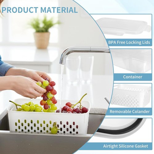 Grape Container - Leakproof Produce Storage with Removable Colander | 3PCS (0.9Qt - 13.5Qt)
