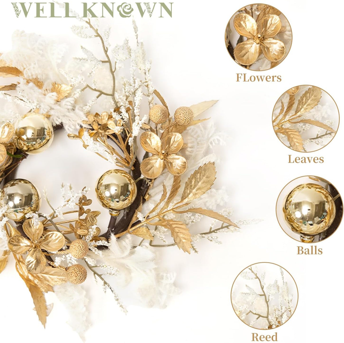 Skiennix 2 Pcs 9" Mini Golden White Floral Candle Rings - Elegant Home Decor for Pillars & Windows