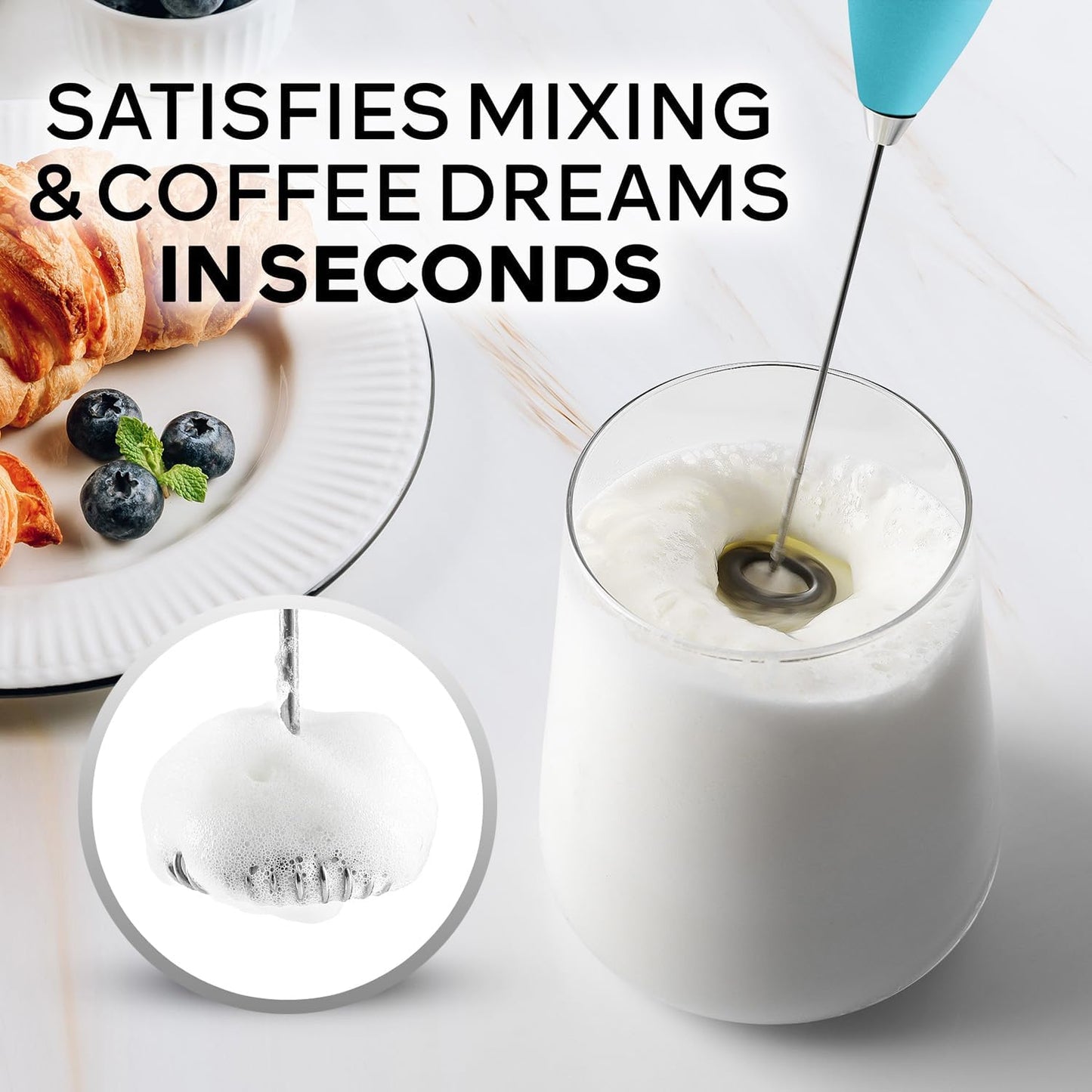 Zulay Kitchen Milk Frother Wand - Ultra Fast Handheld Electric Whisk for Coffee & Lattes - Includes 4 AA Batteries - Sunrise