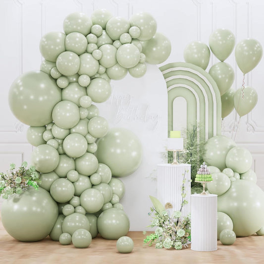 PartyWoo Sage Green Balloons - 155-Piece Latex Balloon Arch Kit for Weddings & Birthdays | Various Sizes 5-18 Inch