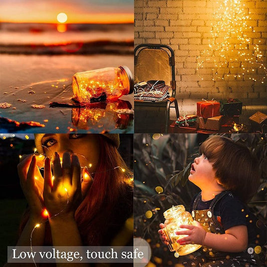 Sanniu Fairy Lights Battery Operated, 8 Packs Mini Battery Powered Copper Wire Starry String Lights for Christmas,Bedroom, Parties,Wedding,Indoor,Home Decoration (5m/16ft Warm White)