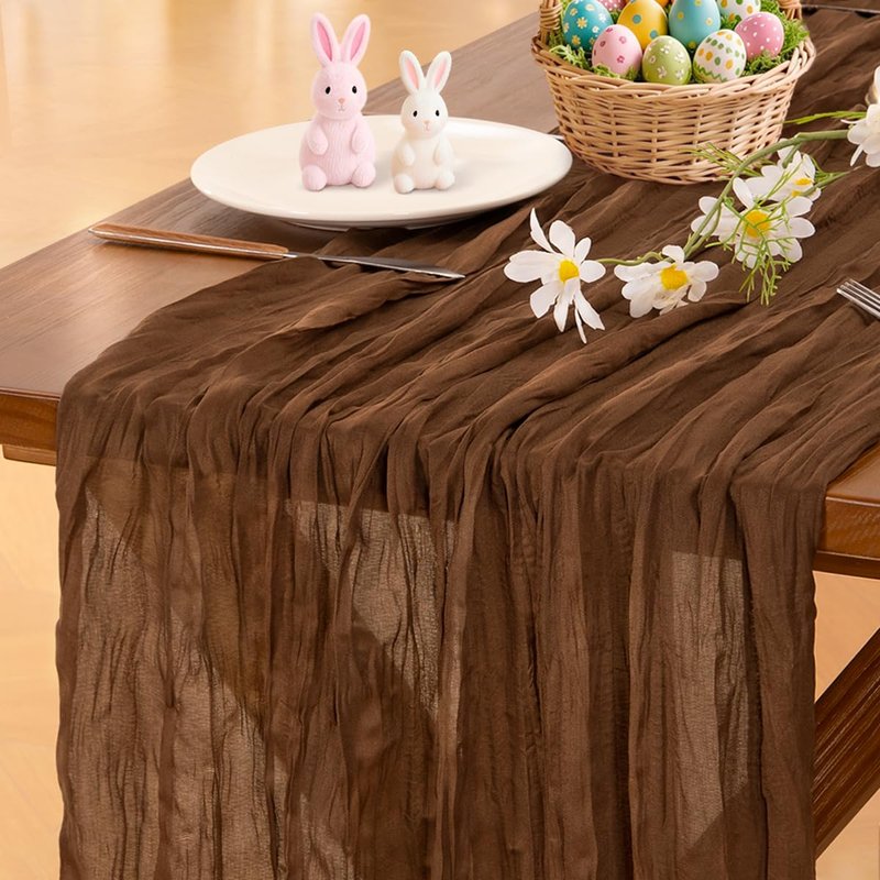 Socomi Brown Coffee Cheesecloth Table Runner Summer Boho Rustic Gauze 120 inch 10FT Cheese Cloth Sheer Runner for Wedding Party Baby Shower Birthday Home Decor Holiday Decorations