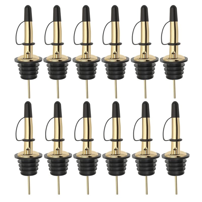 Pafusen 12 Pack Liquor Bottle Pourers, Liquor Pour Spout for Liquor Bottles, Stainless Steel Olive oil Dispenser Spout, Alcohol Pourer Spouts Dust Caps Covers Fixed, Gold