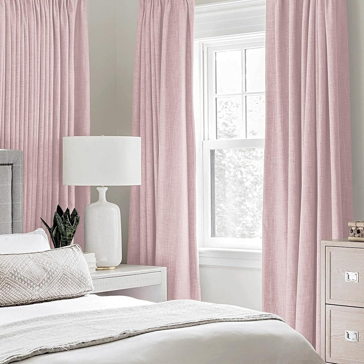 MIULEE Blackout Curtains - 100% Thermal Insulated Linen Texture Drapes | Pink, 52x54 Inch (2 Panels)