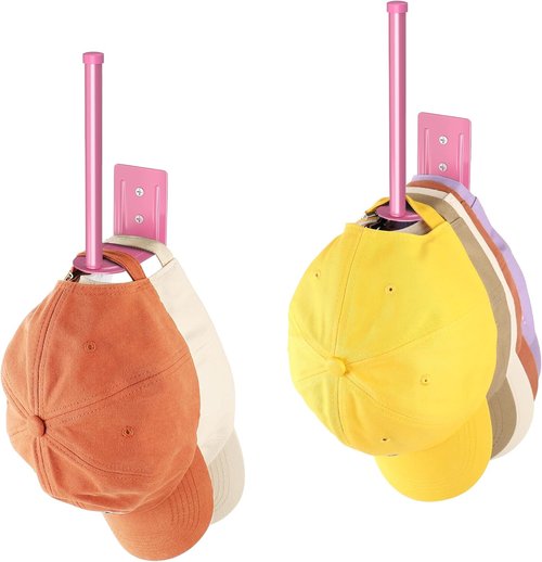 Durmmur Hat Racks - 2 Pack Stainless Steel Baseball Cap Organizer | Strong Adhesive & Wall-Mounted (Pink, 6 in)