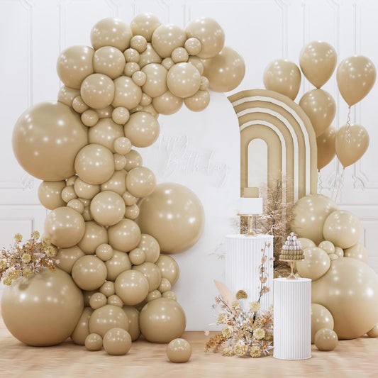 PartyWoo Cream Balloons 155 pcs Different Sizes of 18 12 10 5 Inch Beige Ivory Nude Neutral Boho Fall Latex Balloons for Graduation Birthday Baby Shower Jungle Theme Party Decorations Brown-F56