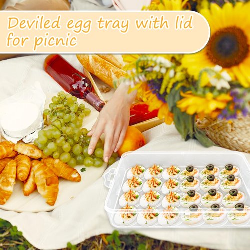Jgalnim 3 Layer Deviled Egg Trays Containers with Lid,Plastic Refrigerator Egg Carrier with Handle for 72 holes,Clear Storage Platter for Portable Devil Egg,Easter Thanksgiving