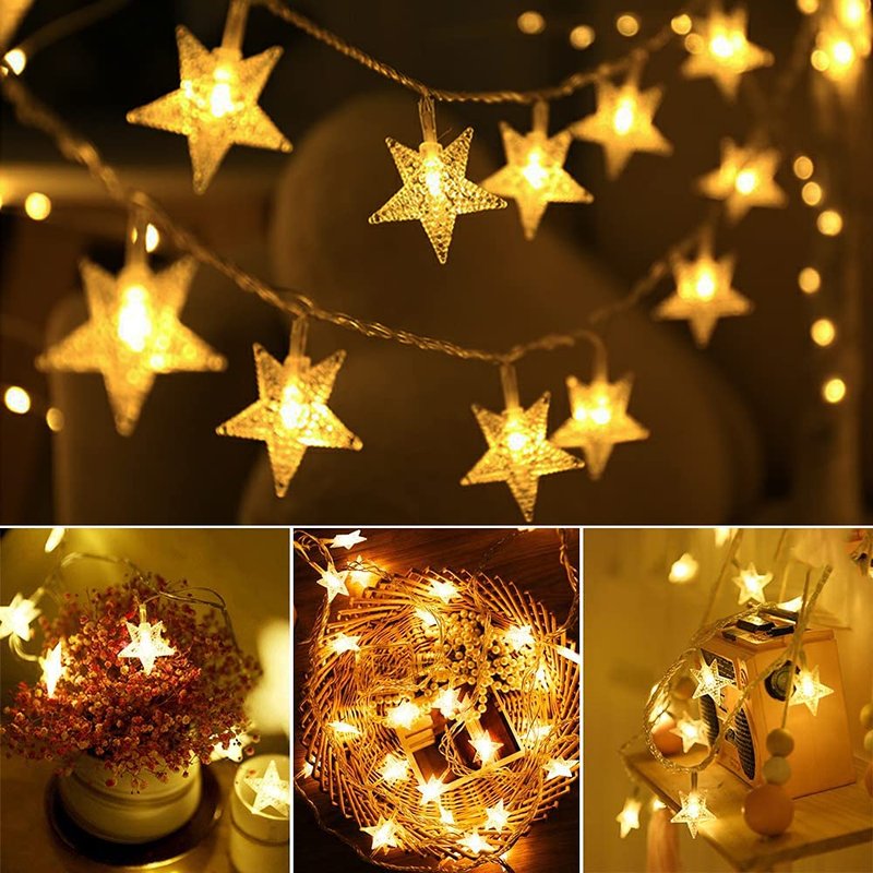 Yummuely Star String Lights 10Ft 20 LED Fairy Lights Battery Operated Waterproof Indoor Outdoor Twinkle Christmas Lights for Bedroom Party Wedding Xmas Tree Decoration (Warm White)