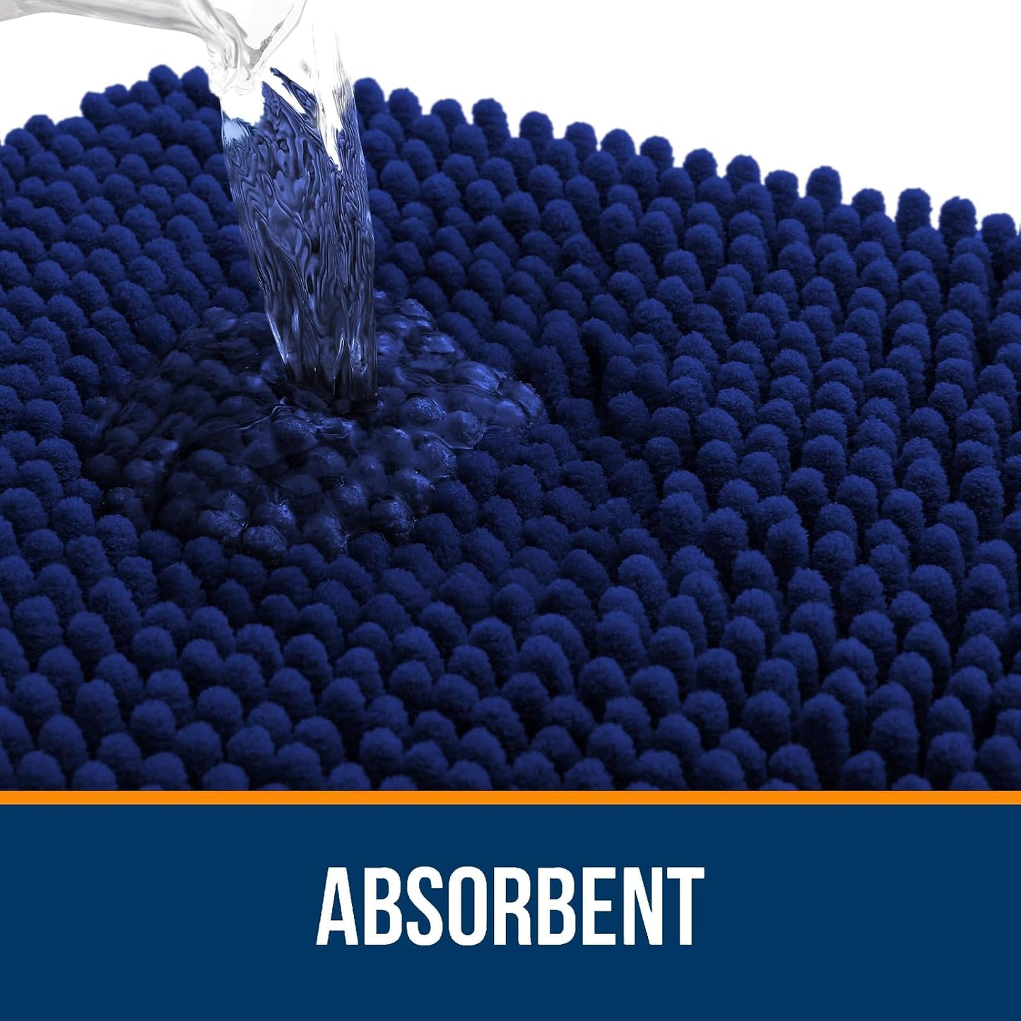 OLANLY Bath Rugs - Extra Soft Chenille, Quick Dry & Absorbent | 36x24 Navy Machine Washable Mats