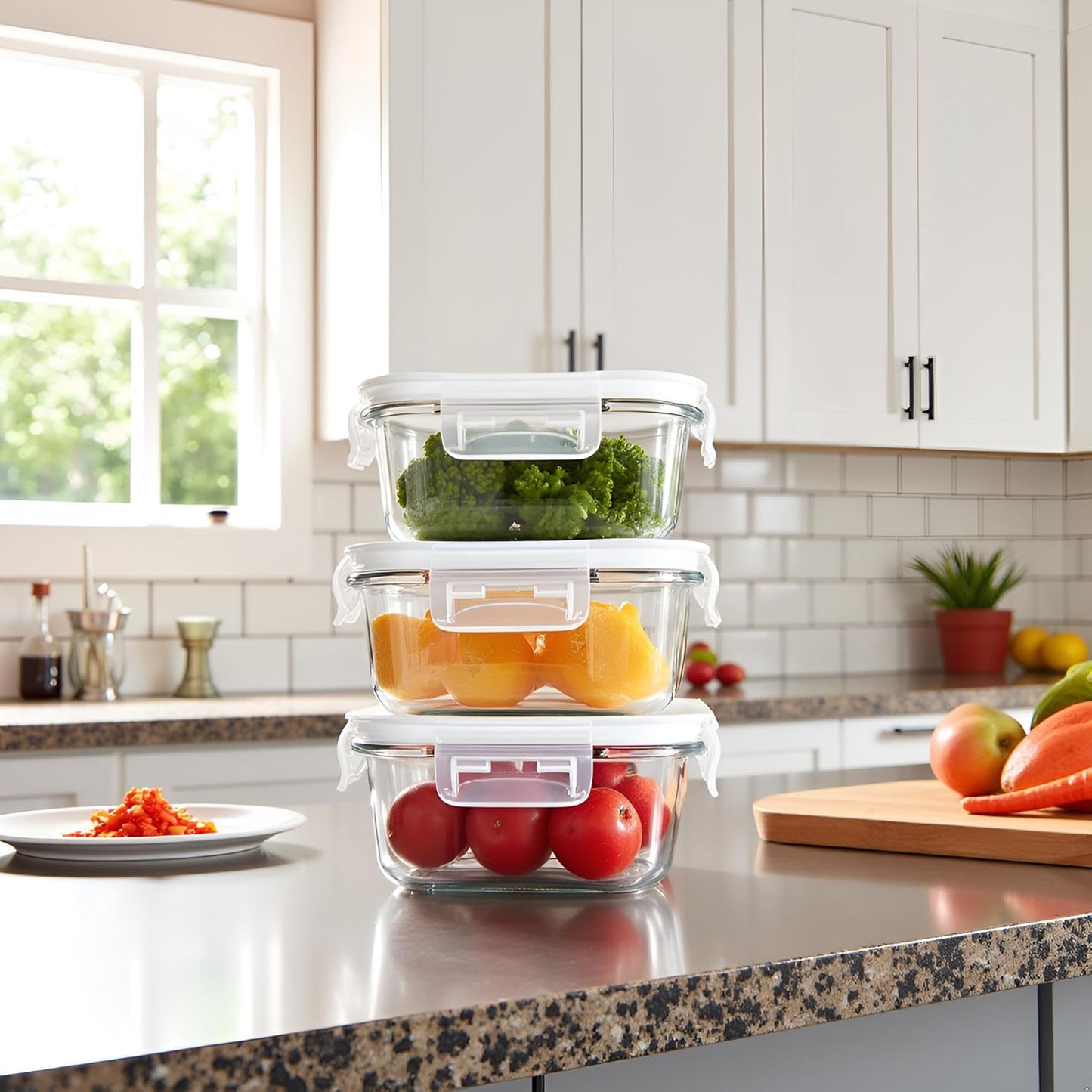 Skiennix 16oz Square Glass Meal Prep Containers - BPA-Free, Heat-Resistant, Microwave & Dishwasher Safe | 4 Pack