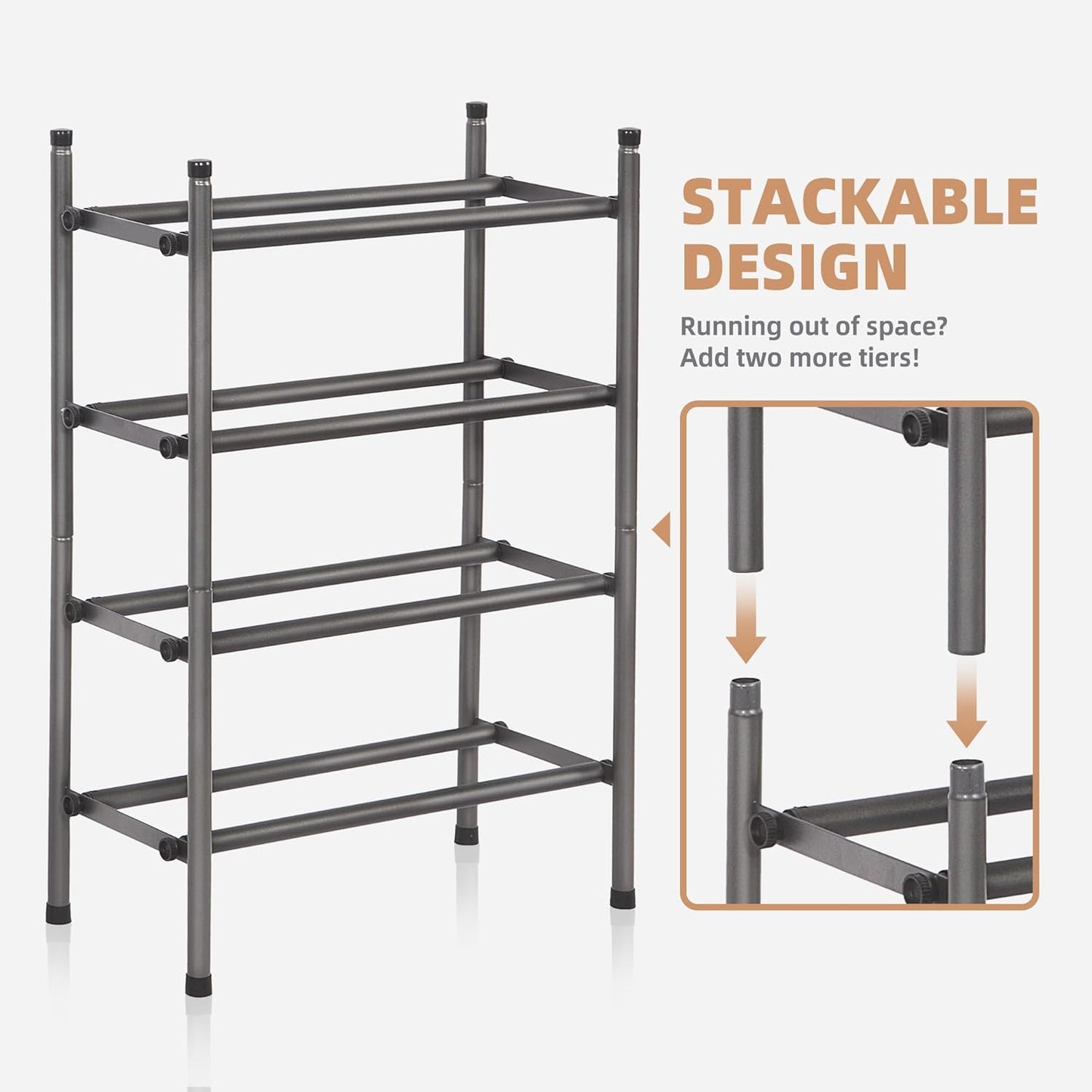 Storage Maniac Expandable Shoe Rack - 8 Pairs Stackable Metal Organizer for Closet & Entryway | Black 2-Tier