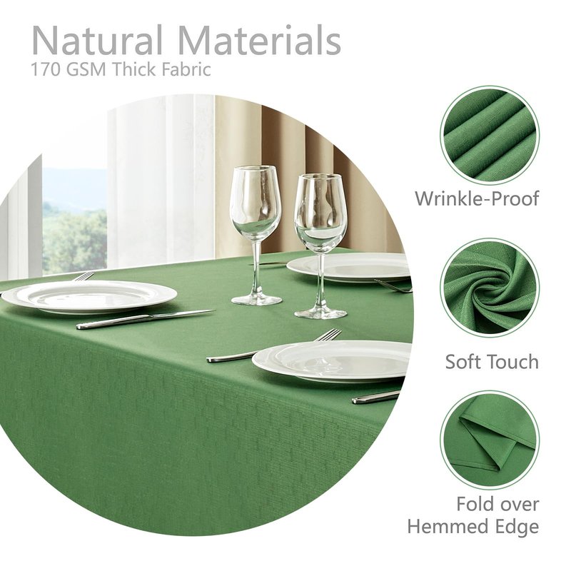 Veblandy Rectangle Tablecloth Waterproof 60x104 inch Linen Textured Table Cloth Stain and Wrinkle Resistant Washable, Decorative Fabric Table Cover for Dining, Party and Camping, Green