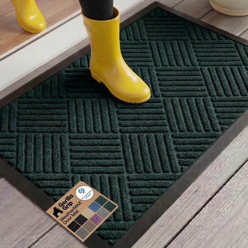 GORILLA GRIP Waterproof All-Season Doormat - Natural Rubber, Stain & Fade Resistant, 29x17, Green Diamond