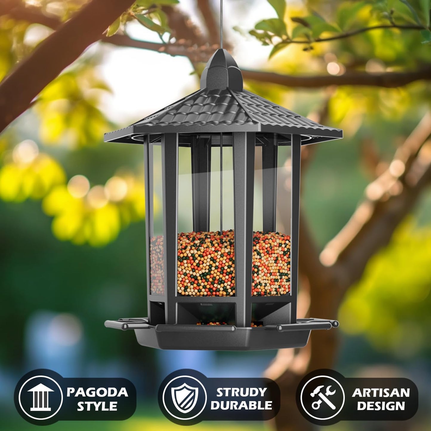 Birdream Bird Feeders - 2 Pack Outdoor Hanging Retro Pagoda Design for Attracting Wild Birds