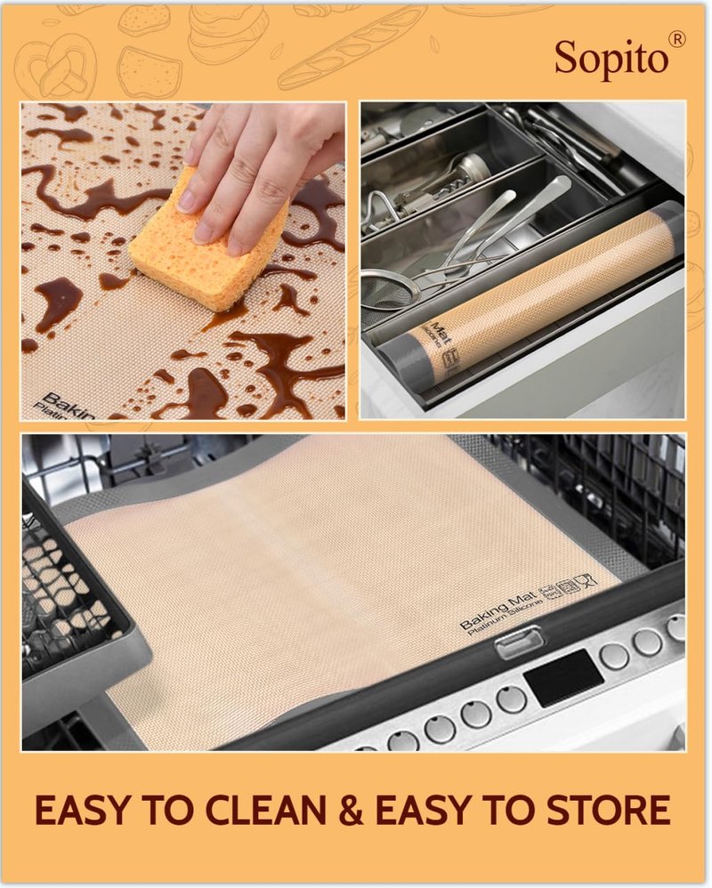 Silicone Baking Mat - Sopito Platinum Silicone - Non-Stick, Food Safe, Reusable Baking Sheet Liner, 5Pcs Set for Half Sheet Size Tray & Quarter Size Tray and 9'' Pizza pan, Grey