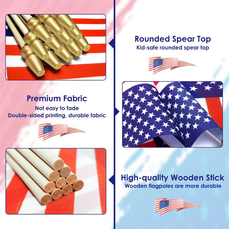AhfuLife 15 Pcs American Mini Hand Held Flags for USA 250 Years Anniversary, 4×6 Inch USA Stick Flag with 10.5" Pole for World Cup Decor 2026, Independence Day, Sports Event Party Street Decor