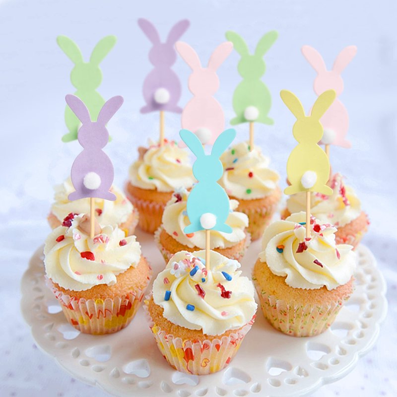 40 pcs Easter Cupcake topper Cute Bunny Cupcake Toppers Rabbit Easter Party Cake Topper Decorations, 40pcs (5 color bunny)