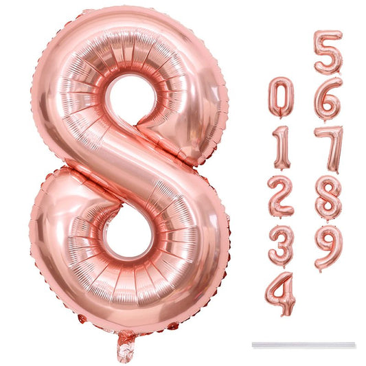Rose Gold 8 Balloons, 40 Inch Large Foil Number Balloons Set 0-9, Self Inflating Digital 8 Helium Balloon for Girls Women 8th 18th 80th Age Birthday Anniversary Party Decorations Photo Shoot Supplies