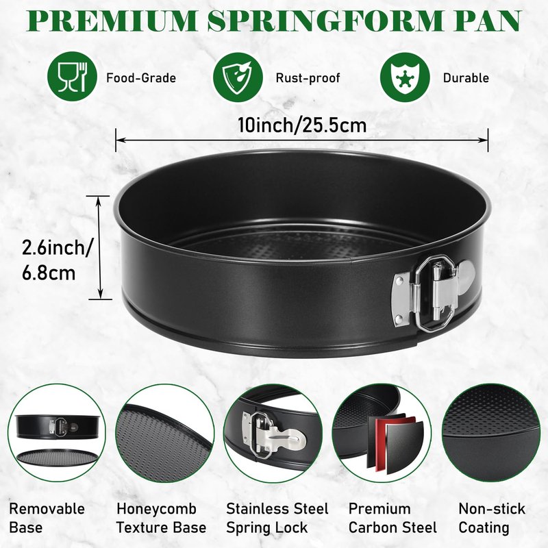 Tellshun 10 Inch Springform Pan Tin With 50Pcs Parchment Paper Nonstick Baking Mold Round Leakproof Removable Bottom Bakeware for Cake Cheesecakes Pie Pizza and Quiches