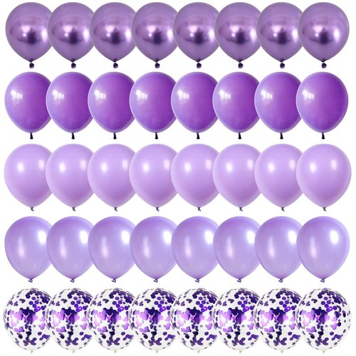 HILAVO Purple Mixed Balloons, 60 PCS 12inch Lavender Balloons Metallic Purple Confetti Latex Balloon for Girls Women Birthday Baby Shower Bridal Shower Wedding Party Decorations