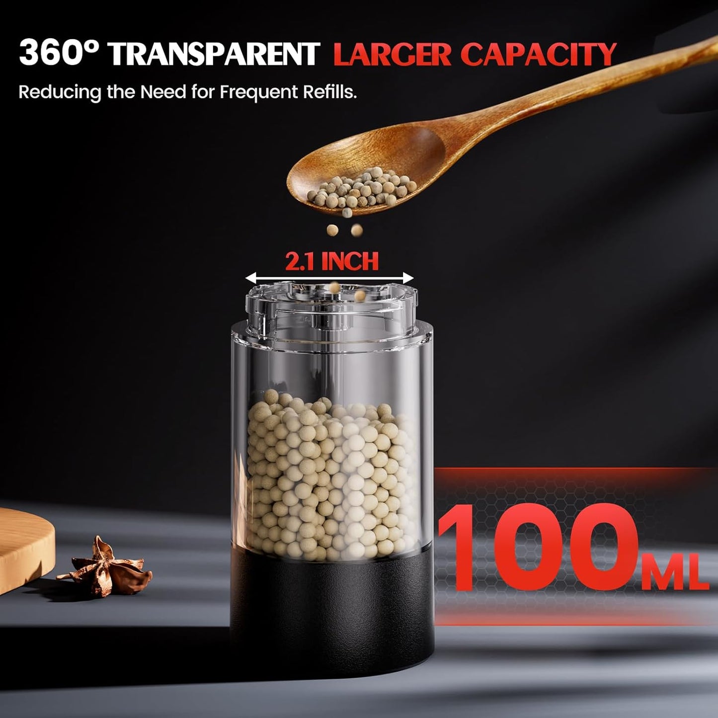Skiennix Electric Salt and Pepper Grinder Set - Automatic Kitchen Mill with Adjustable Coarseness & LED | Large Capacity