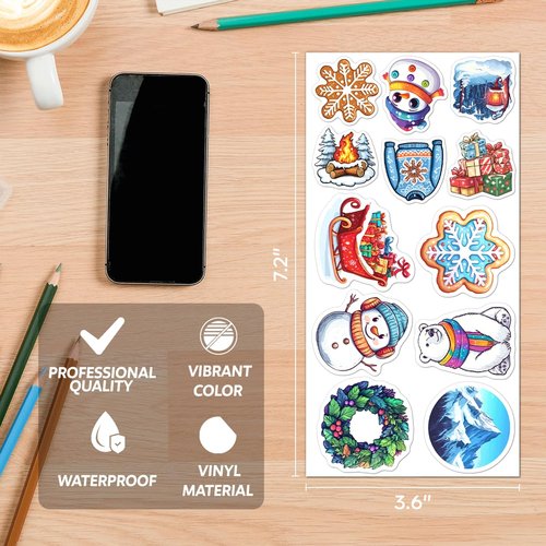 Cute Winter Stickers Pack for Kids Teens and DIY Crafts Lovers 108Pcs Vinyl Waterproof Snowman Snowflake Animal Mug Star Themed Laptop Water Bottles Journaling