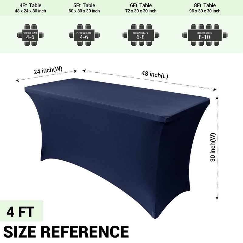 Obstal 5ft Stretch Spandex Table Cover for Standard Folding Tables - Universal Rectangular Fitted Tablecloth Protector for Wedding, Banquet and Party