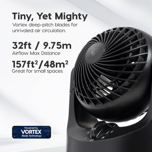 IRIS USA WOOZOO Mini Desk Fan - Quiet Air Circulator with 3 Speeds & 112° Tilt - Black, 32ft Air Distance