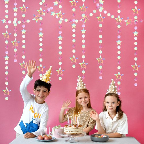 Iridescent-Disco Holographic-Euphoria Star Party-Decoration Garland - 52ft Neon Twinkle Twinkle Little Star Streamers,Wedding Birthday Bachelorette Baby Bridal Shower Engagement Lasting Surprise