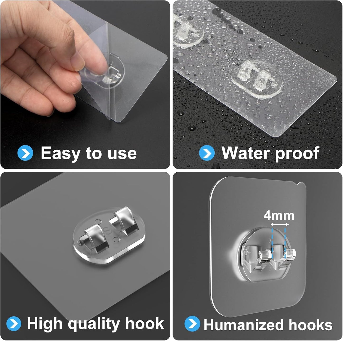 Lsnisni Shower Caddy Adhesive Hooks - Strong Waterproof Strips for No-Drill Bathroom & Kitchen Storage | 14 Pack