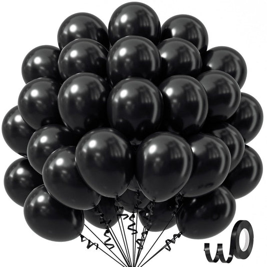Awenztech Black Balloons 12 inch, Black Latex Balloons 50pcs Party Balloons for Graduation Halloween Birthday Party Decorations