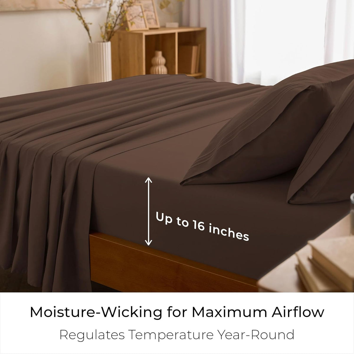 Mellanni King Sheets Set - 4 PC Luxury Bedding Collection | Extra Soft, Cooling, Wrinkle-Resistant (King, Brown)