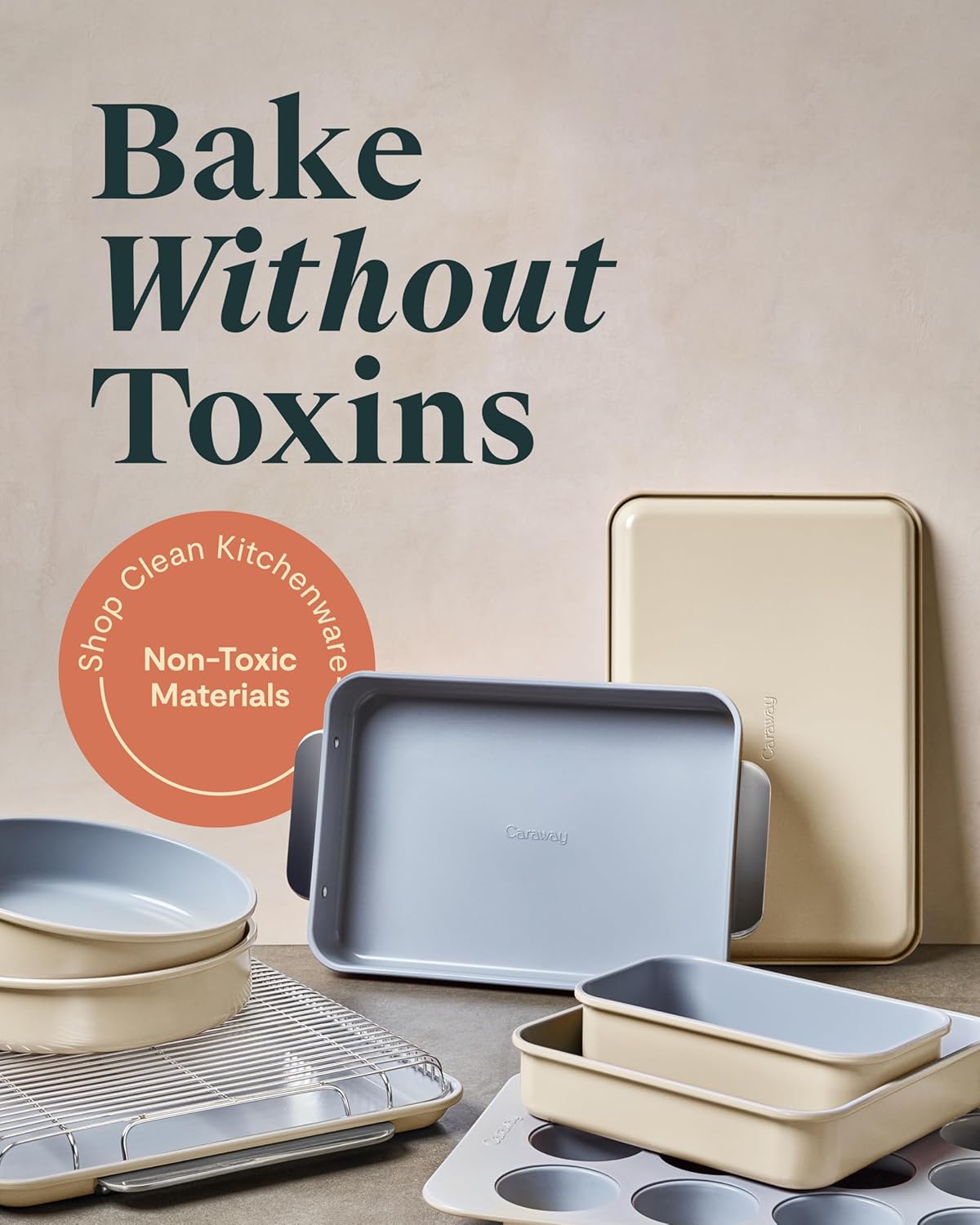 Caraway Nonstick Ceramic Bakeware Set - 11-Piece Assorted Baking Pans & Cooling Rack | Non-Toxic, PTFE & PFOA Free - Perracotta