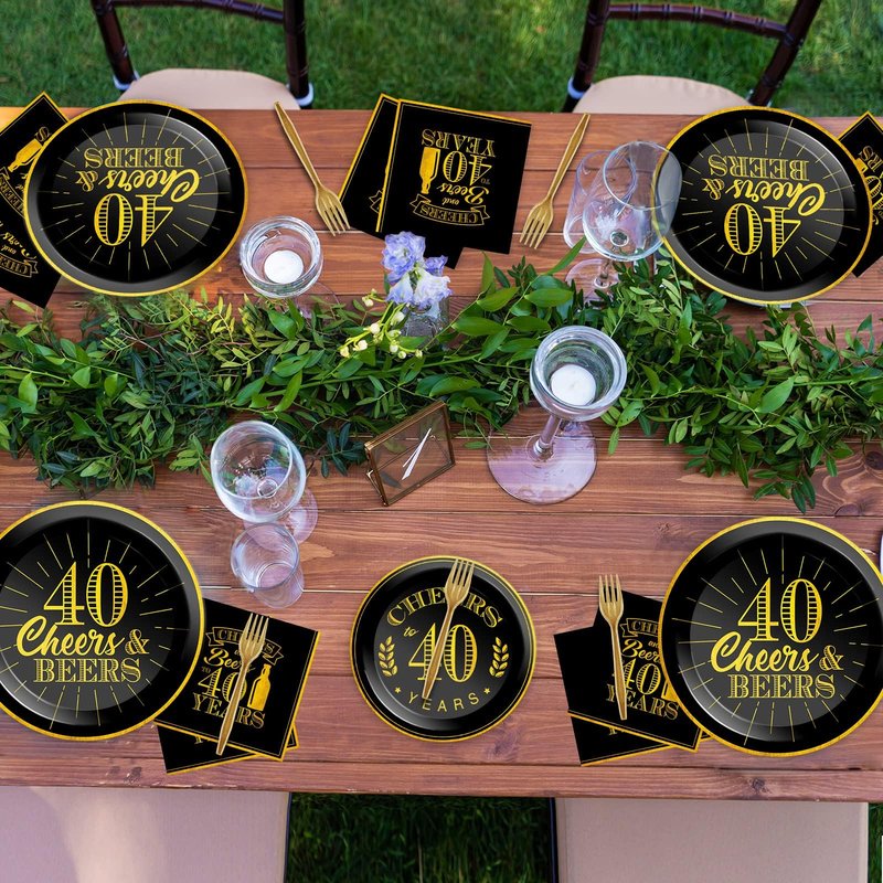 96 Pcs Cheers 40th Birthday Plates and Napkins Party Supplies Cheers to 40 Years Tableware Set 40th Party Birthday Decorations Favors for Men Women Serves 24