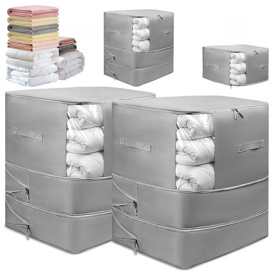 2 Pack Upgrade Comforter Storage Bag with Handle, Space Saving 3-Layer Adjustable In 3 Sizes (142L, 107L, 71L), Compression Blanket Storage Bags, Washable Bedding Organizer For Pillow Duvet Clothing