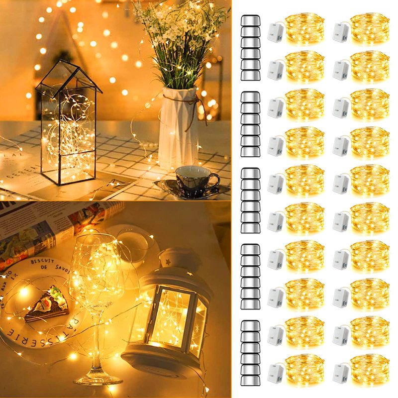 MUMUXI 20 Pack 7.2ft Fairy Lights Battery Operated String Lights, Mini LED Battery Powered Twinkle LEDs, Waterproof Copper Wire Firefly Lights for Mason Jars, Warm White