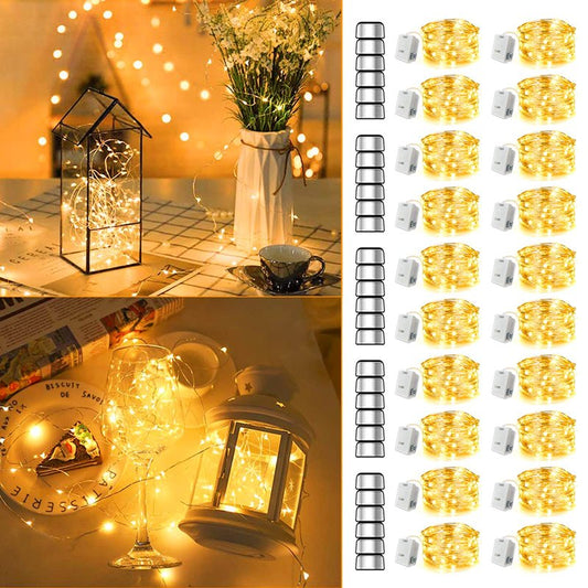 MUMUXI 20 Pack 7.2ft Fairy Lights Battery Operated String Lights, Mini LED Battery Powered Twinkle LEDs, Waterproof Copper Wire Firefly Lights for Mason Jars, Warm White